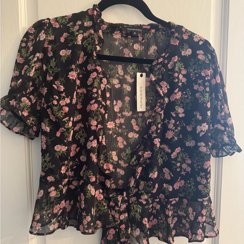 Olivaceous Black Floral Women's Top